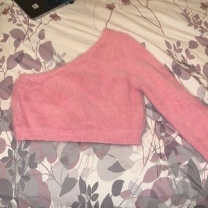 Pink fuzzy crop top